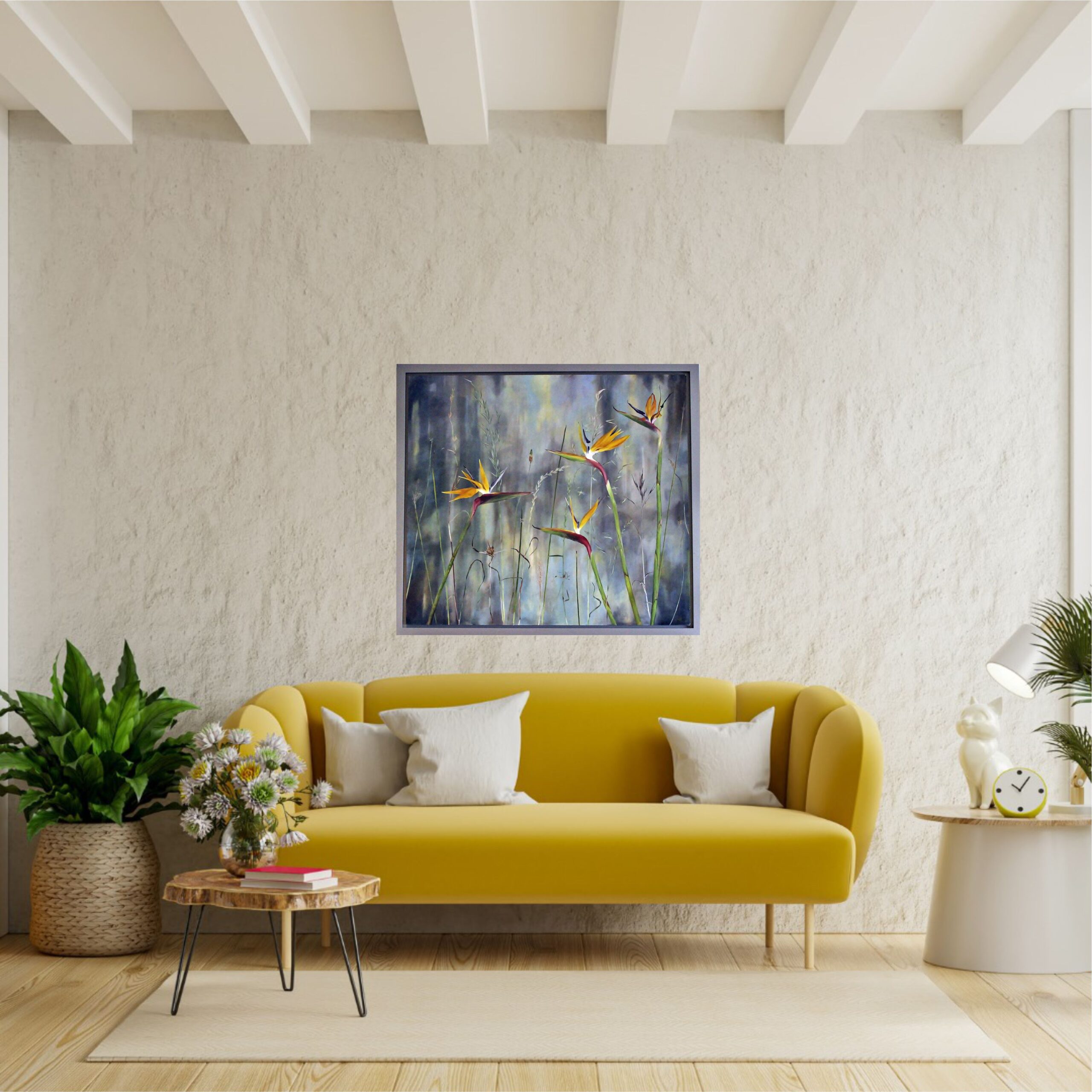 Julie Tugwell Art <br> Dancing Strelitzias <br> Oil on Board - Framed <br> 830 mm x 930 mm