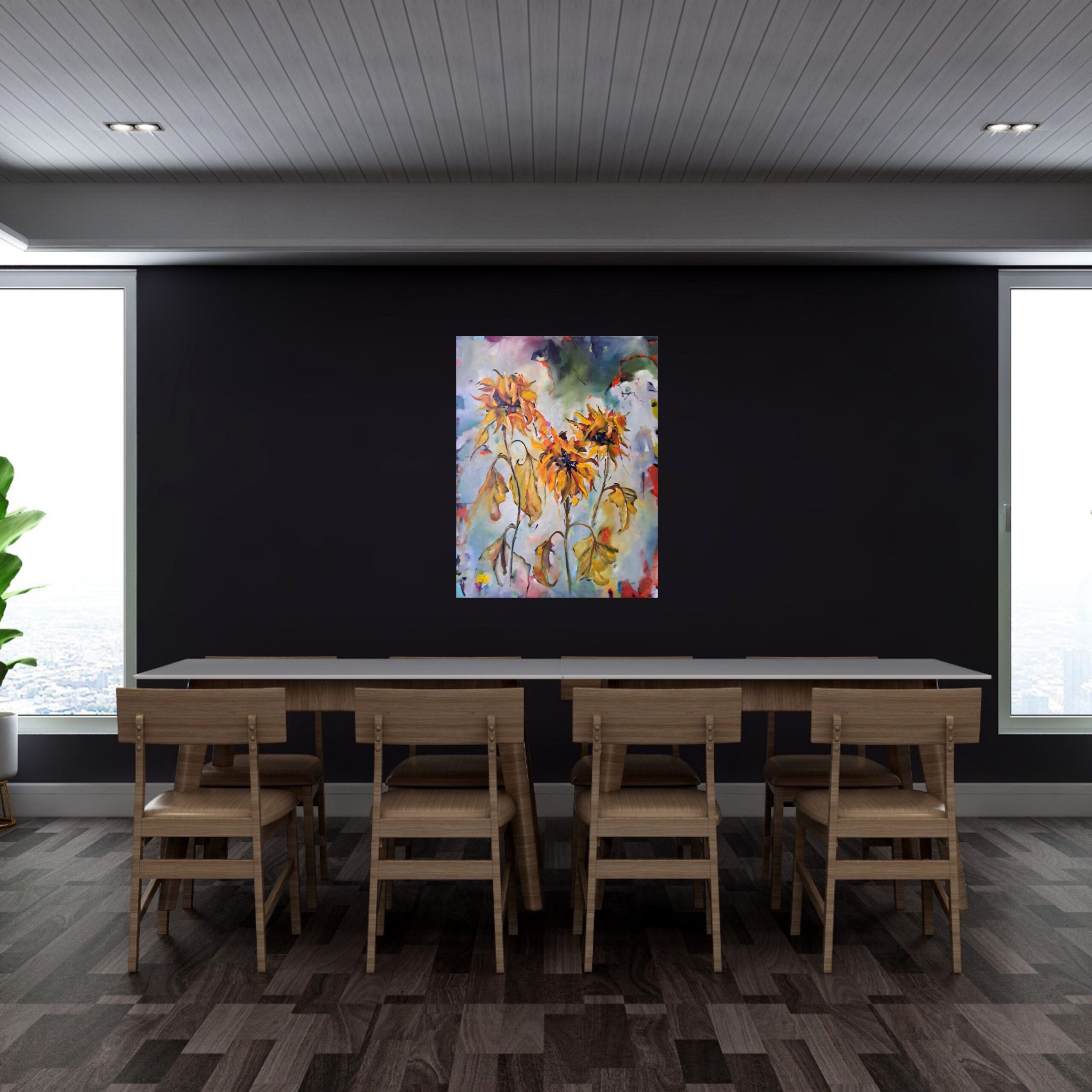 SOLD Julie Tugwell Art <br> Rage Rage Against the Dying Sunflower <br> Oil on Stretched Canvas <br> 760 mm 1010 mm