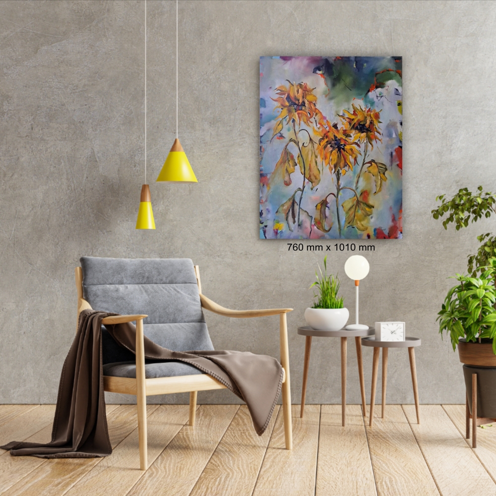 SOLD Julie Tugwell Art <br> Rage Rage Against the Dying Sunflower <br> Oil on Stretched Canvas <br> 760 mm 1010 mm - Image 2