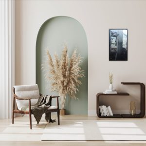 Julie Tugwell Art <br> June 7th Laundry (Knysna Fires) <br> Oil on Board <br> 460 mm x 280 mm