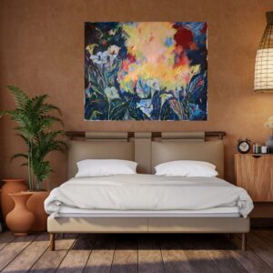 Julie Tugwell Art <br>Put Your Lips to the Lilies and Live Your Life<br>Acrylic on Unstretched Canvas <br>1500 mm x 1200 mm