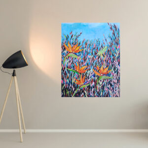 Julie Tugwell Art <br> Summer Strelitzias <br> Acrylic on Stretched Canvas <br> 560 mm x 710 mm