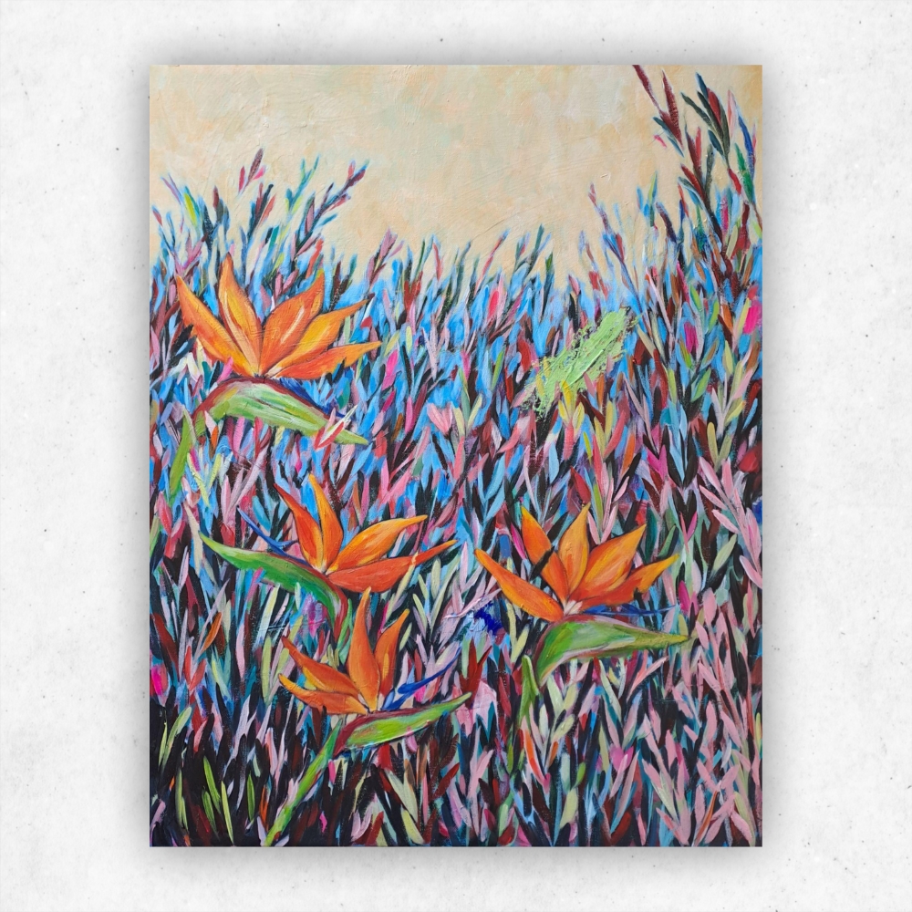 Julie Tugwell Art <br> Summer Strelitzias <br> Acrylic on Stretched Canvas <br> 560 mm x 710 mm - Image 2