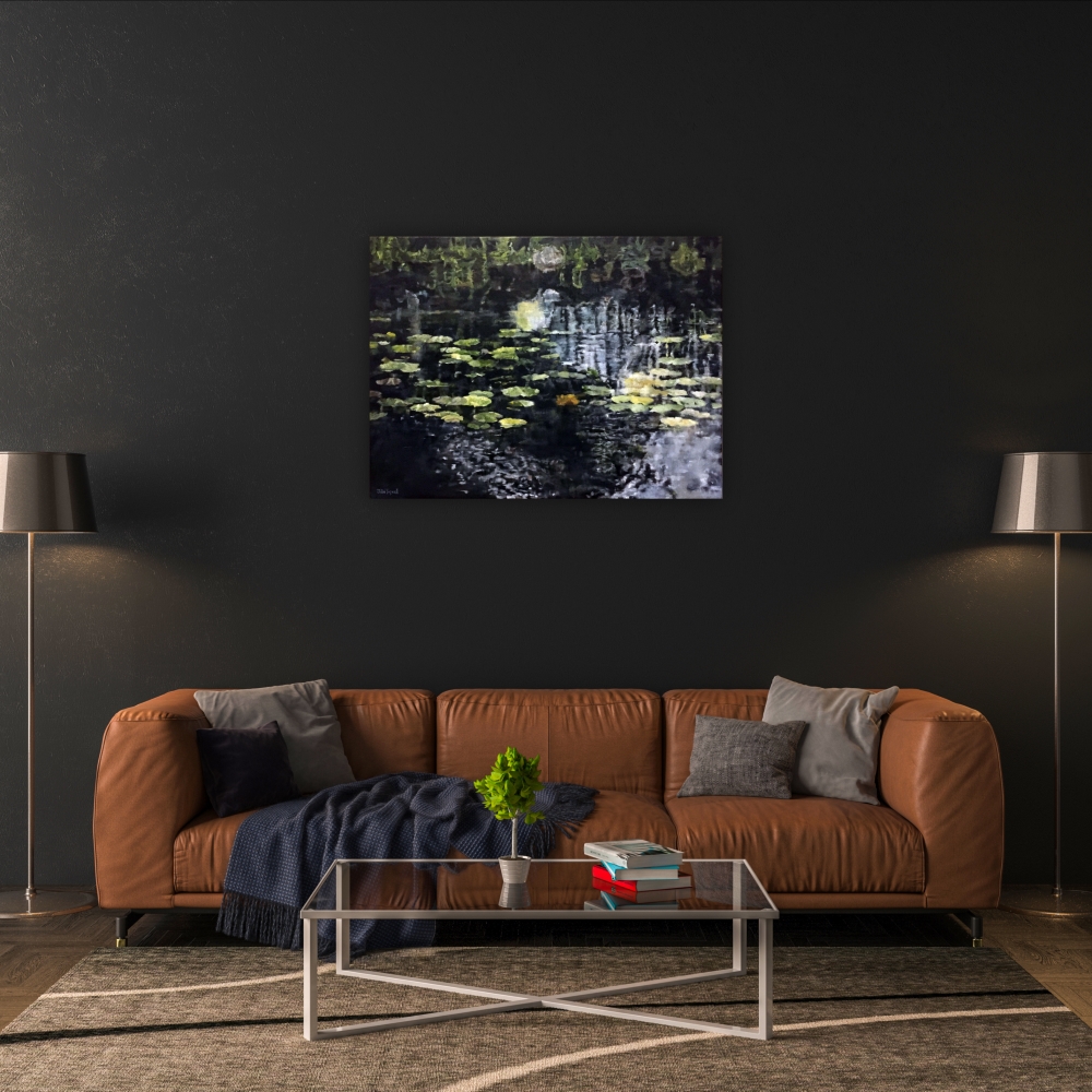 Julie Tugwell Art <br>Pezula Lily Pond 4<br>Oil on Stretched Canvas<br>600 mm x 450 mm