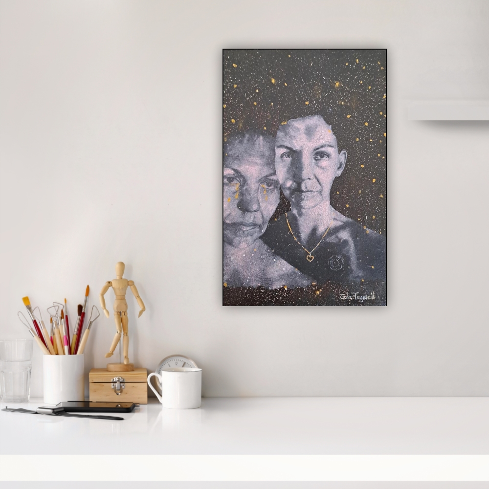 Julie Tugwell Art <br>Golden Effigy<br>Oil on Board<br>100 mm x 150 mm